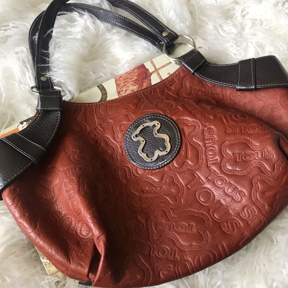 Tous embossed rust brown leather shoulder bag